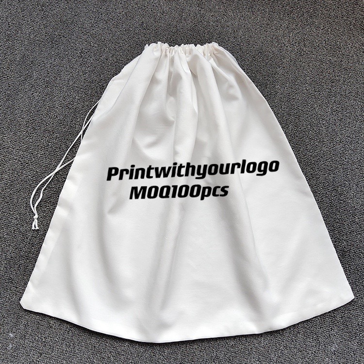 Custom white cotton drawstring dust shoes bag for wig hair makeup handbags