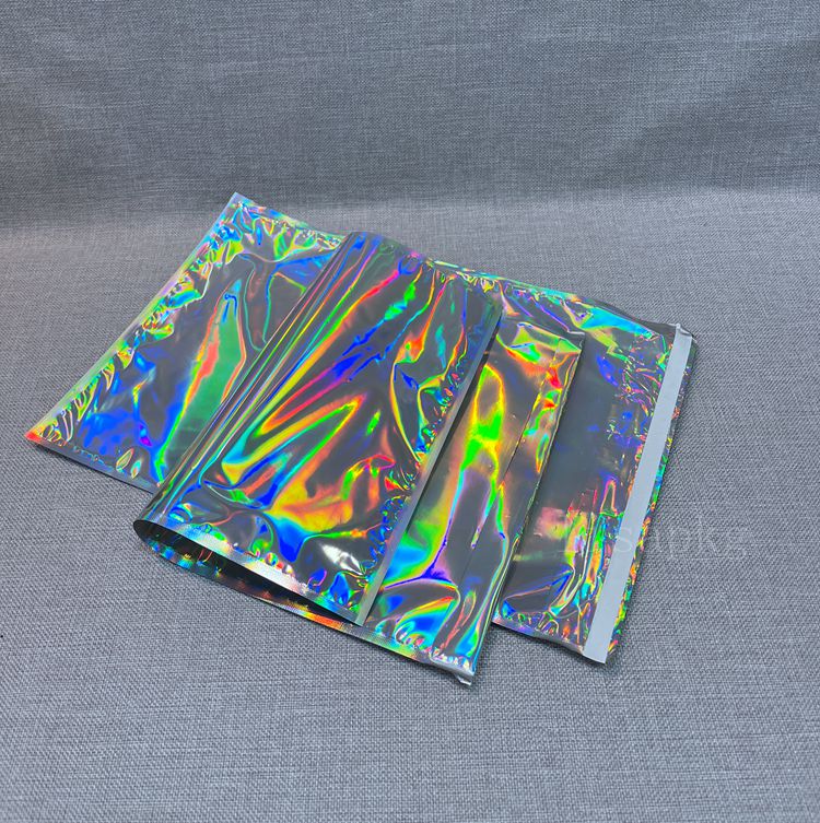 Custom laser holographic polymailer shipping bag rainbow color with logo