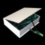 Custom luxury packaging jacket box with green ribbon and silk 