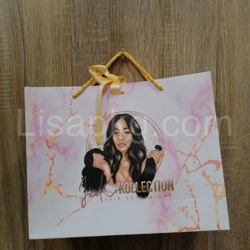 Custom red Marble Paper Shopping Bag with Ribbon 
