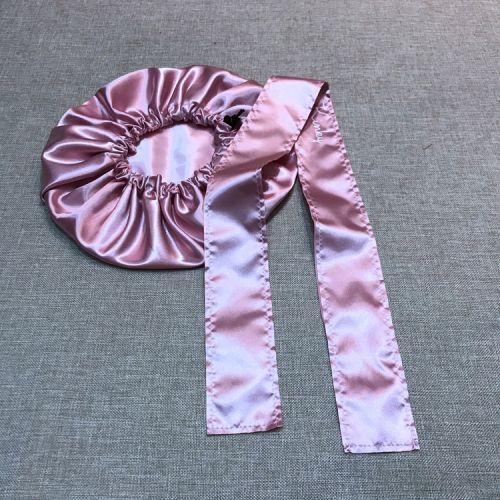 Custom pink satin bonnets and head wraps set with logo