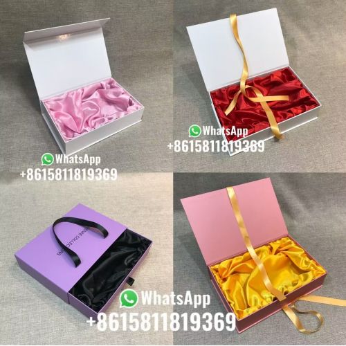 Custom satin lining white pink purple wig hair box with ribbon handle
