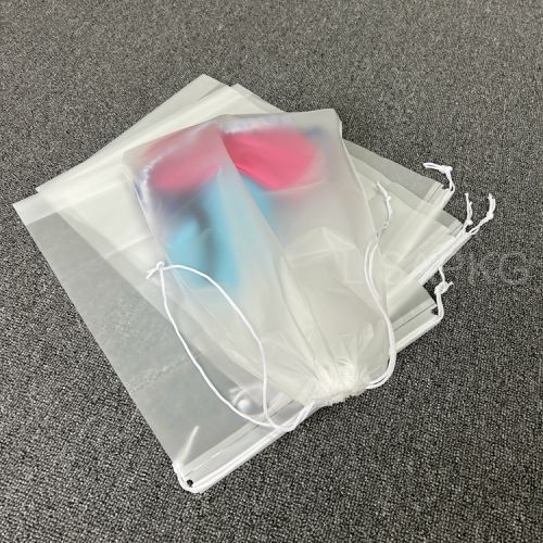 Resealable Poly Bags PVC Slider Frosted Zipper Drawstring Bag Plastic Packing Bag With Zipper rope